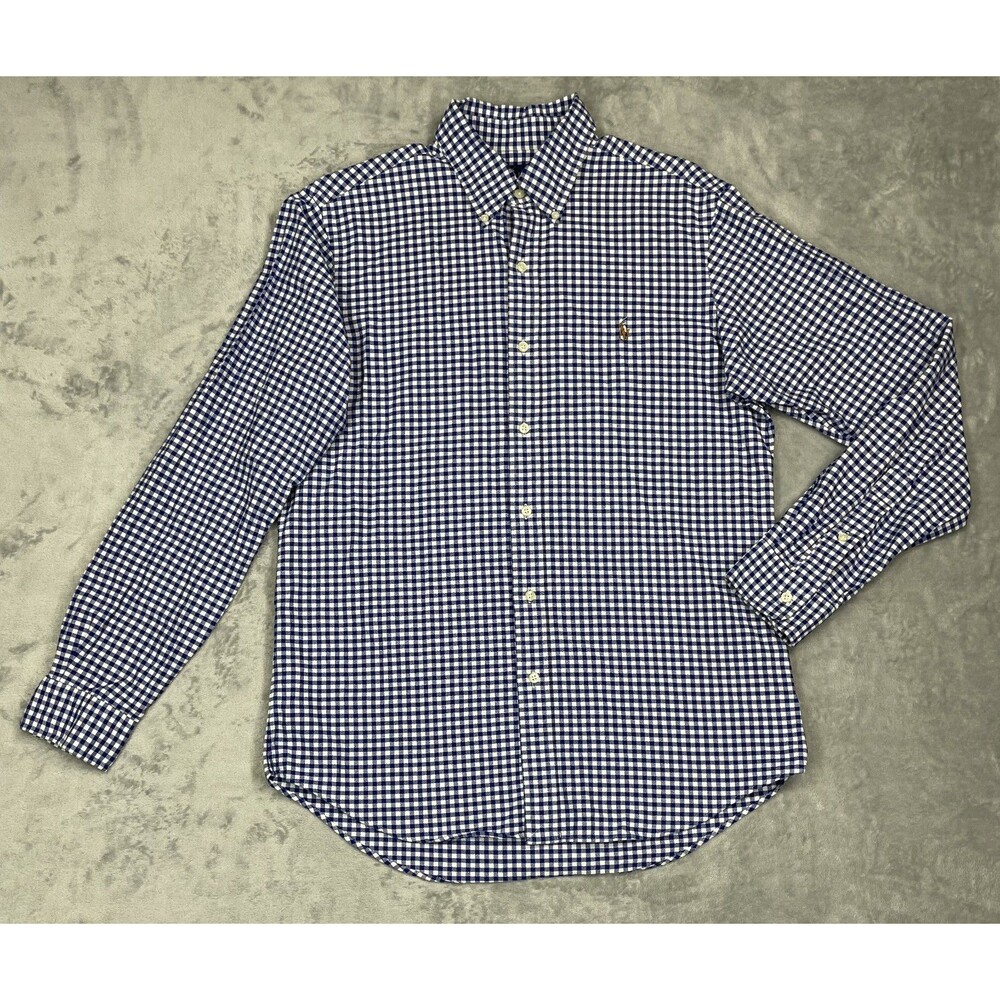Ralph Lauren Classic Fit Men's Med Blue White Gingham Button Long Sleeve Shirt